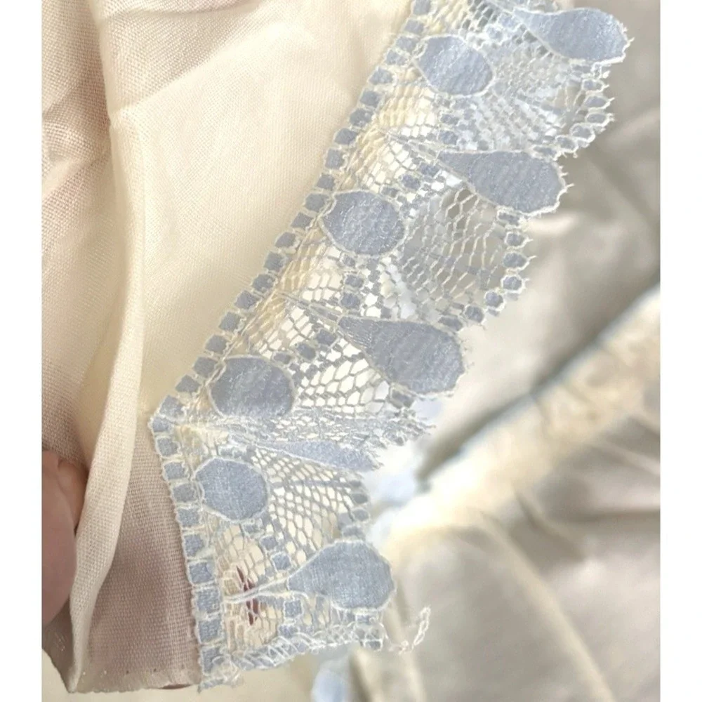 Vtg Cottage Curtain Valance New Ruffles Blue Lace Topper 68